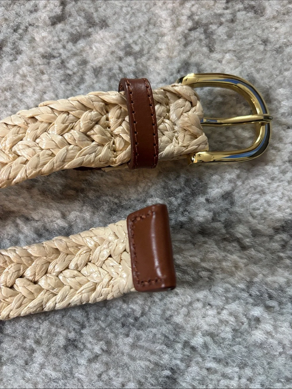 J.Crew Braided Straw Belt with Brown Leather Accent - Picture 2 of 4